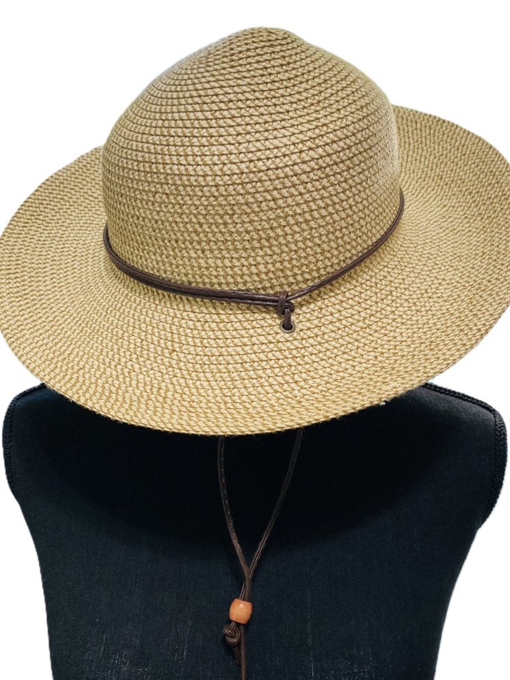 Solar Escape Woven Straw Sun Hat Leather Adjustable Drawstring Chinstrap Packabl